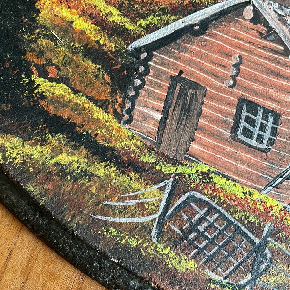 Ray Senft vintage hand painted wood log cabin in the woods forest nature 1970s - Picture 2 of 14